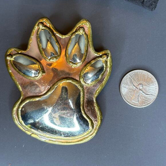 Signed SJ Handmade Soldered Paw Print Brooch Pin 3" - Picture 4 of 4